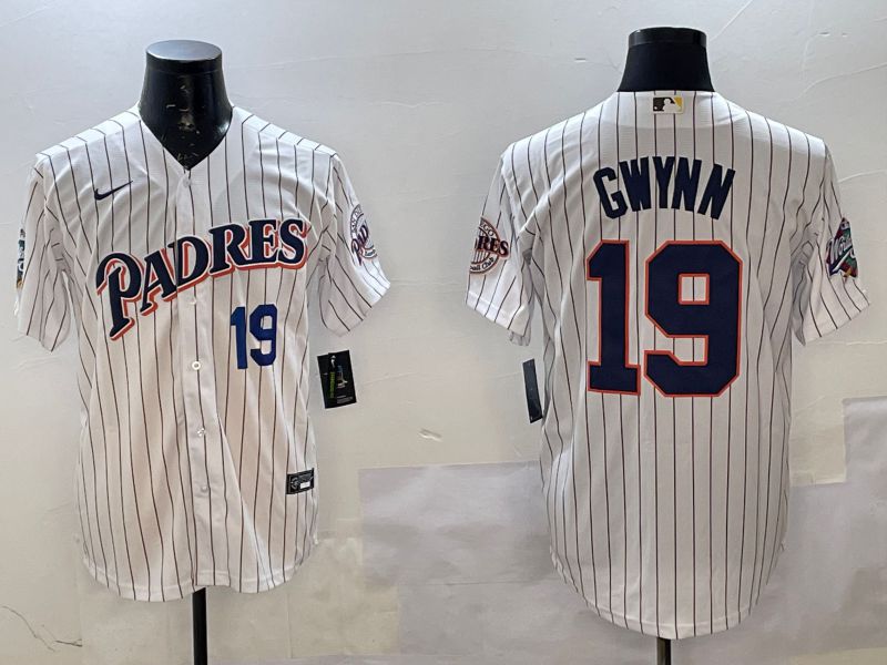 Men San Diego Padres #19 Gwynn White Stripe Throwback 2025 Nike MLB Jersey style 3->san diego padres->MLB Jersey